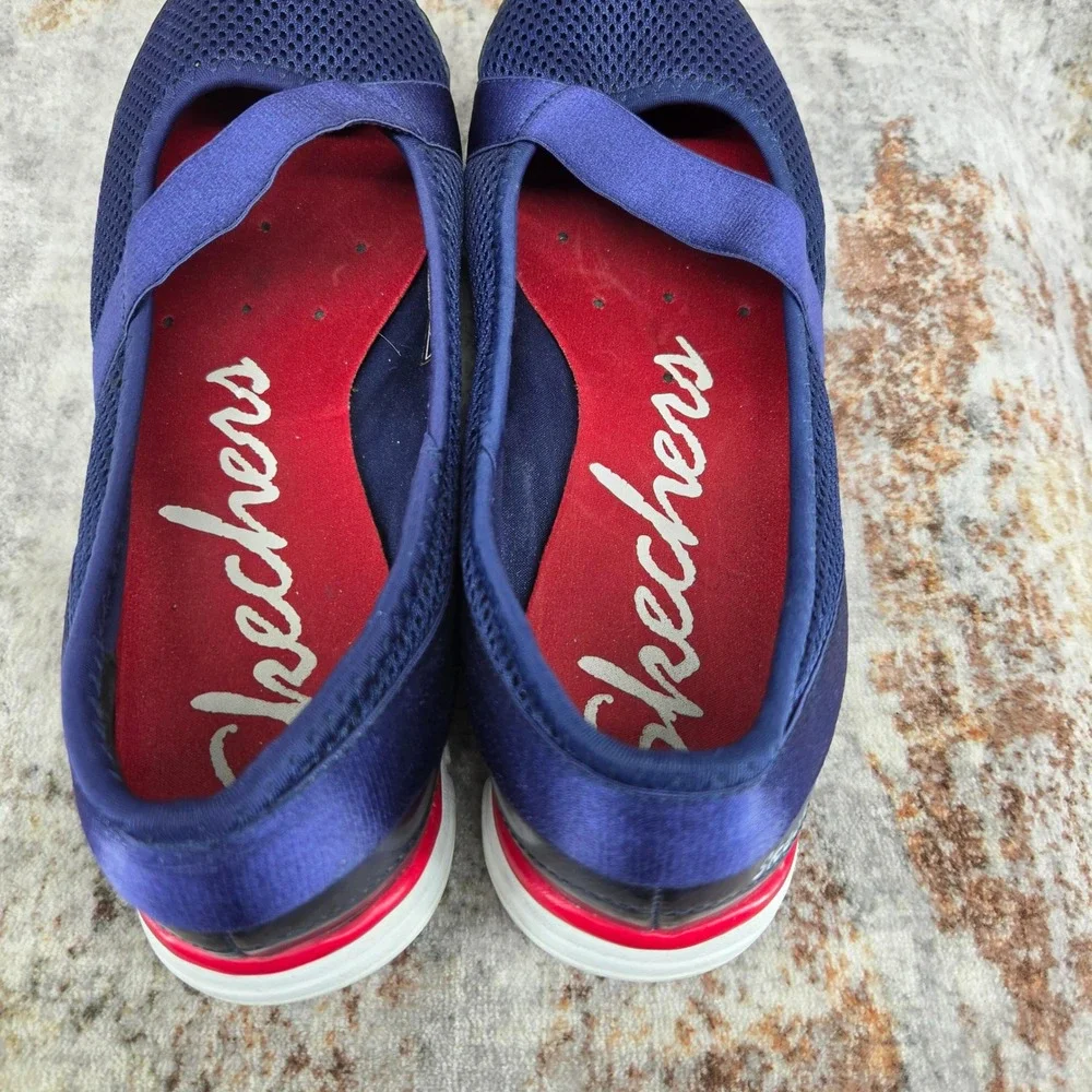 Skecher Mesh Mary Jane Slip On Walking Shoes Womens 7.5 Navy Blue 22108 Comfort